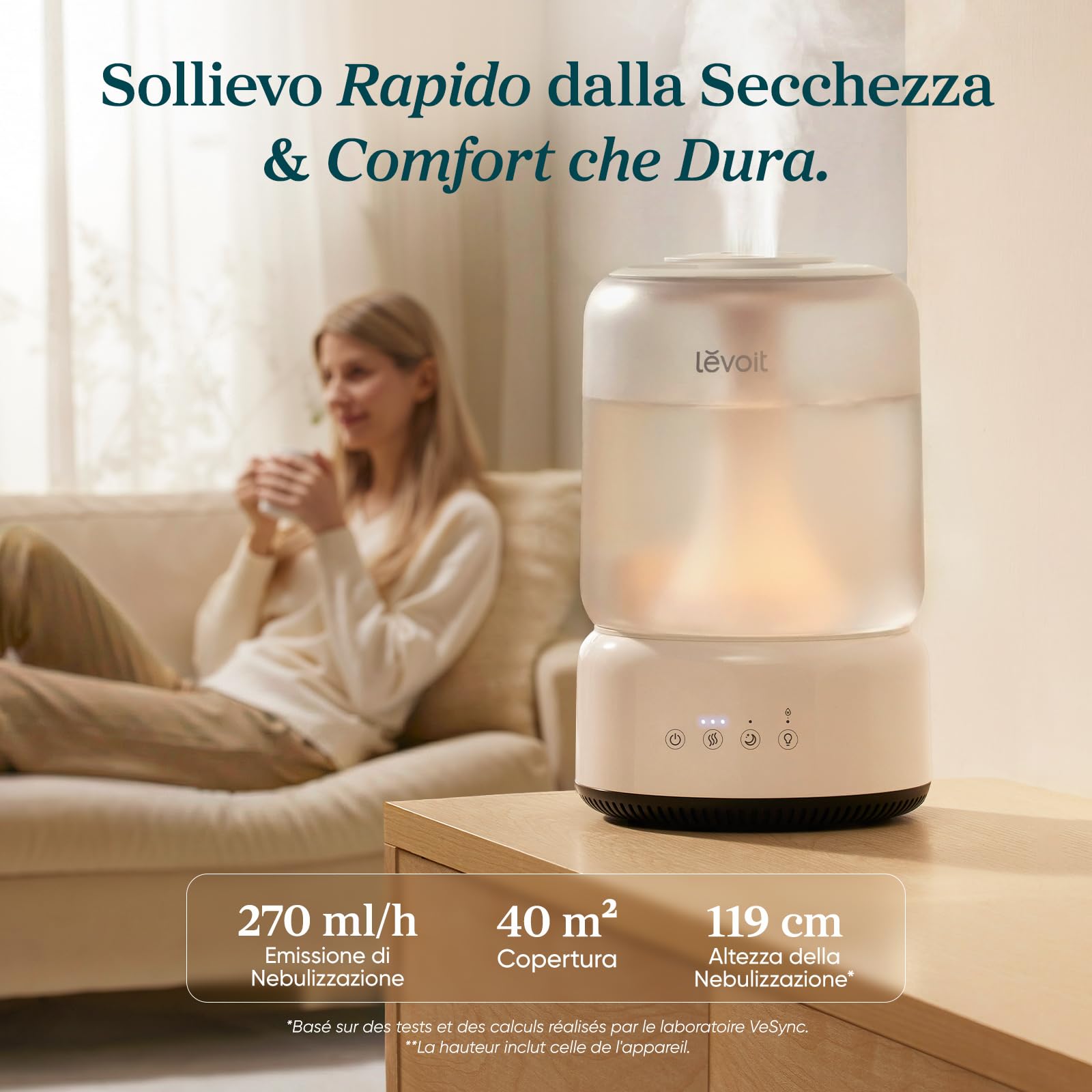 Levoit Umidificatore Ambiente 4,2L, Durata 42H, NeoClassic 450, Bianco