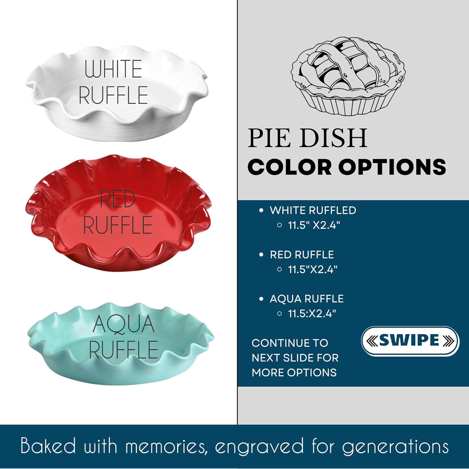 Personalized Ceramic Pie Dish, Round Stoneware Baking Plate, Laser Engraved Handwritten Recipe Design, Dishwasher and Oven Safe (Farmhouse)