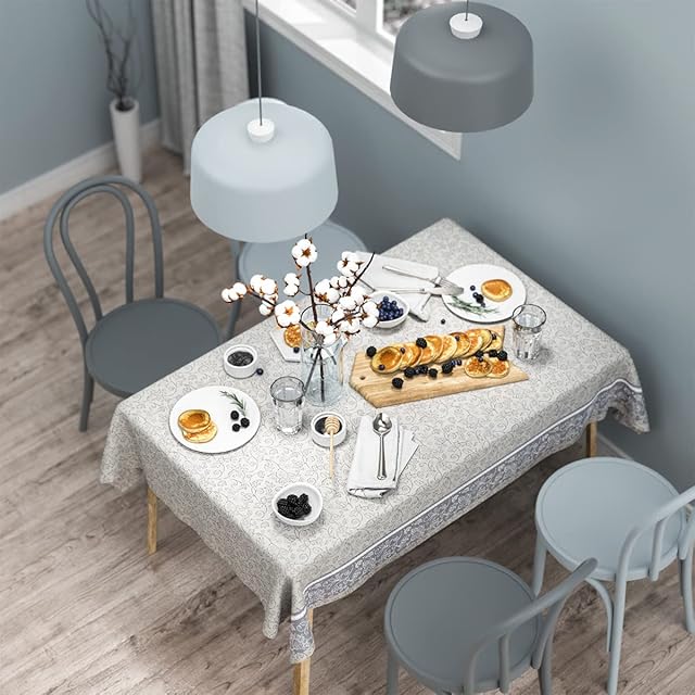 HORRAu 137*183cm PVC Plastic Wipeable Rectangle Table Cloth, Kitchen Oilcloth Washable Table cover for Outdoor Picnic, Camping