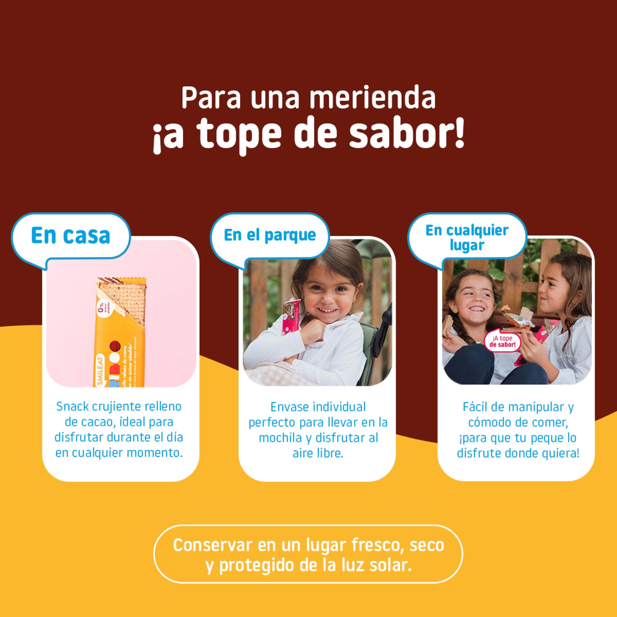 Smileat - Barquillo TRIBOO Relleno de Crema de Cacao - Snack con ingredientes ecológicos - Sin Azúcar Añadido - Merienda Crujiente con alto contenido de fibra