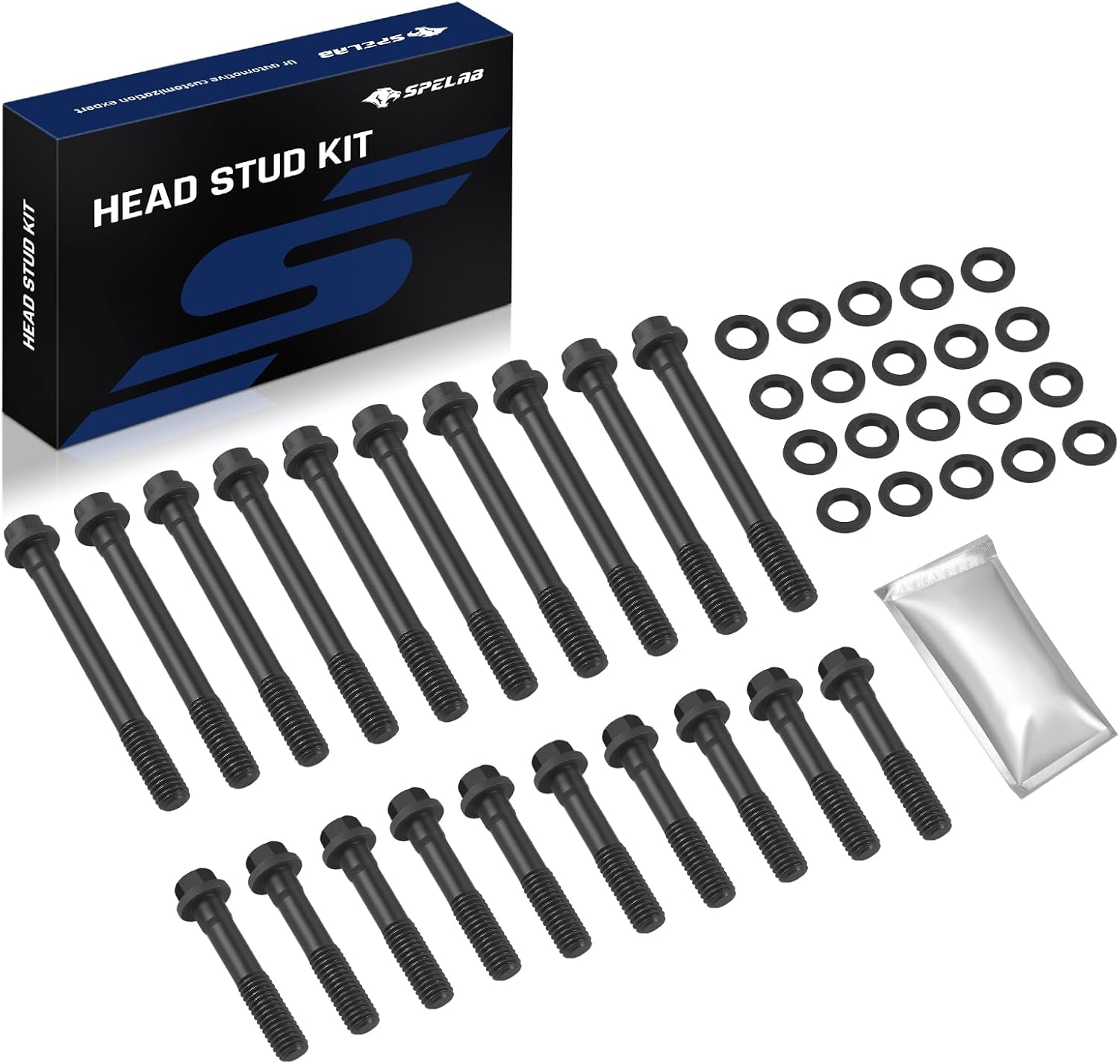 SPELAB Head Stud Replacement Kit Compatible with Ford 1963-1969 Small Block Windsor 4.7L, 1968-2001 Small Block Windsor 5.0L, Cylinder Head Bolt Assembly Kit & Assembly Lubricant