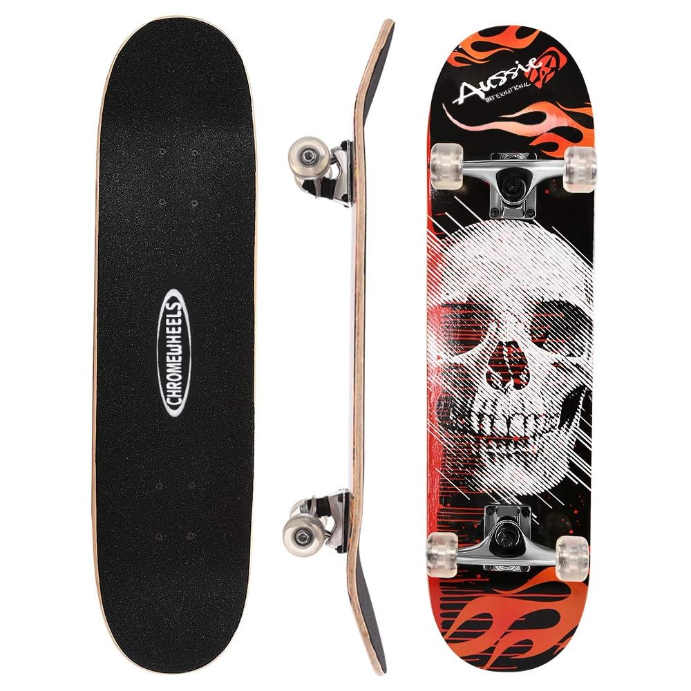 ChromeWheels 31 inch Skateboard Double Kick Skate Board Cruiser Longboard 8 Layer Maple Deck Skateboards for Kids and Beginners