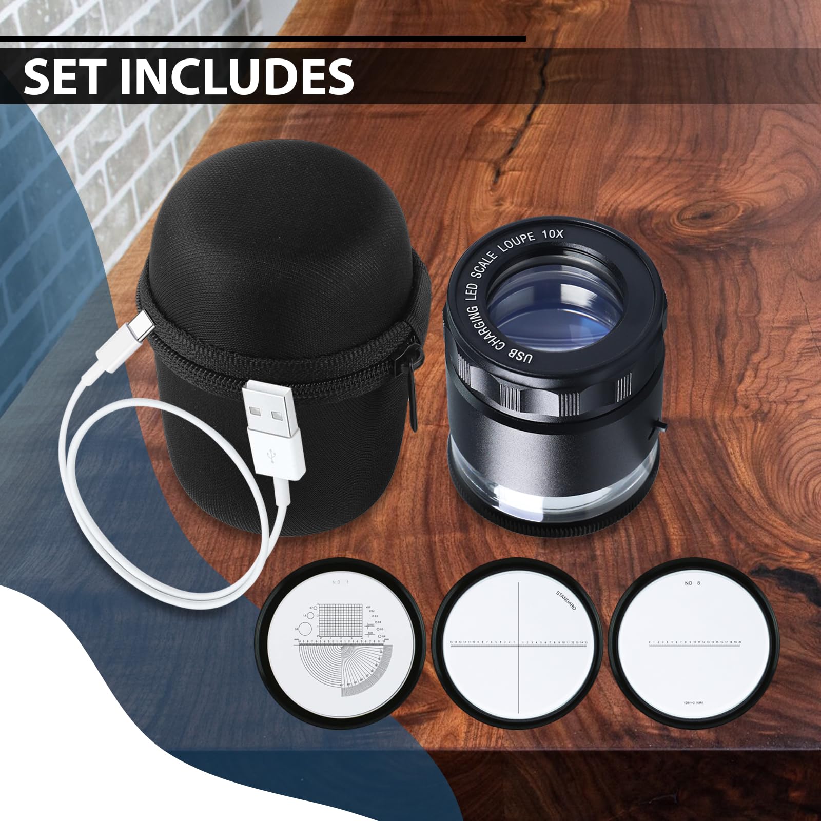 Jewelers - Lupa de Aumento de 10 aumentos con 6 Luces LED y 3 Lentes de Escala de Cristal, Lupa de Joyería de 25 mm de Campo de visión Iluminada para Joyas, Joyas, Monedas, Sellos, Relojes
