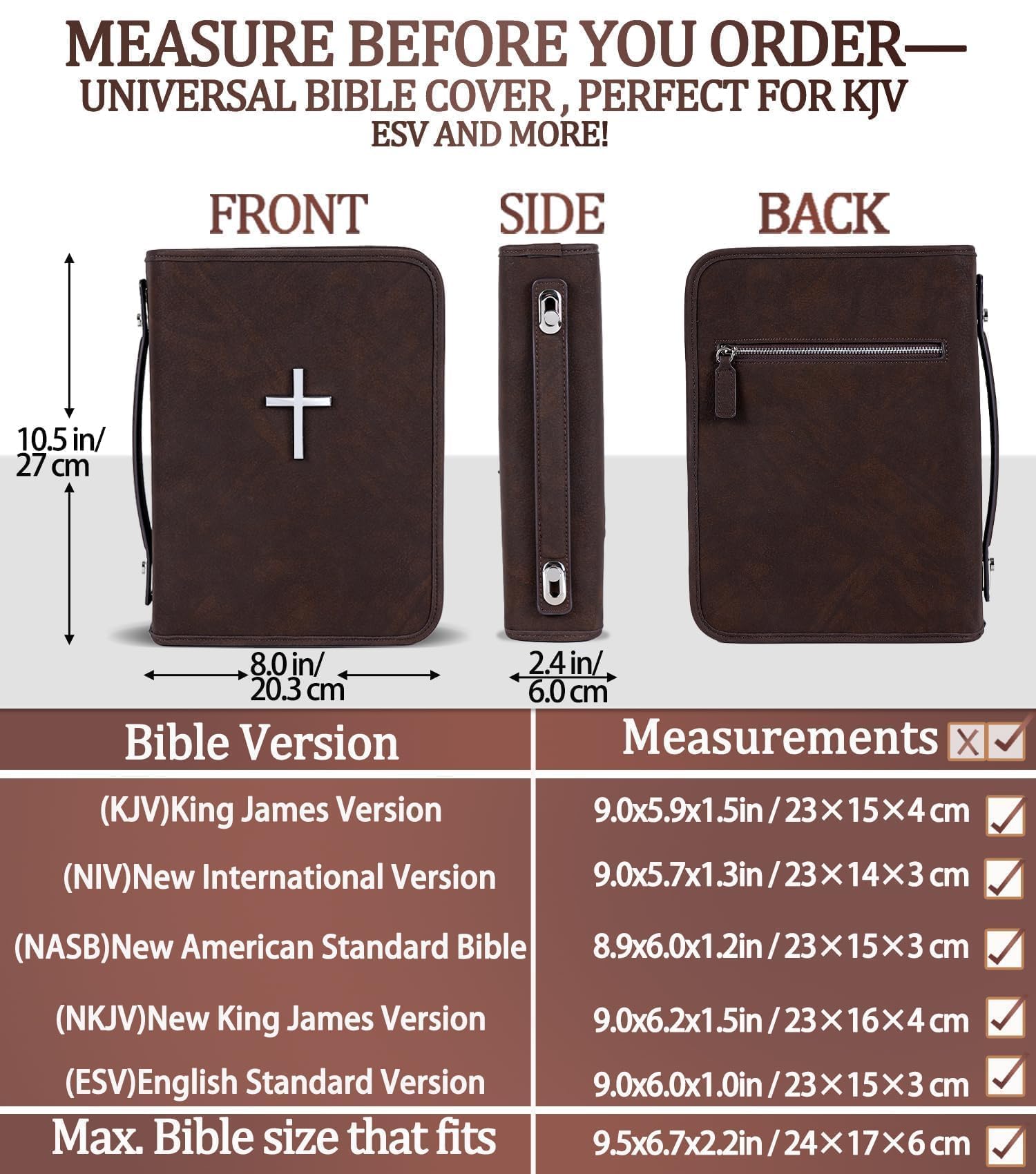 Veganes Leder Bibel Cover Case Bibeltasche mit Handytasche Bibelhülle für Männer Frauen Christliche Geschenkbox Verpackung (Braun)