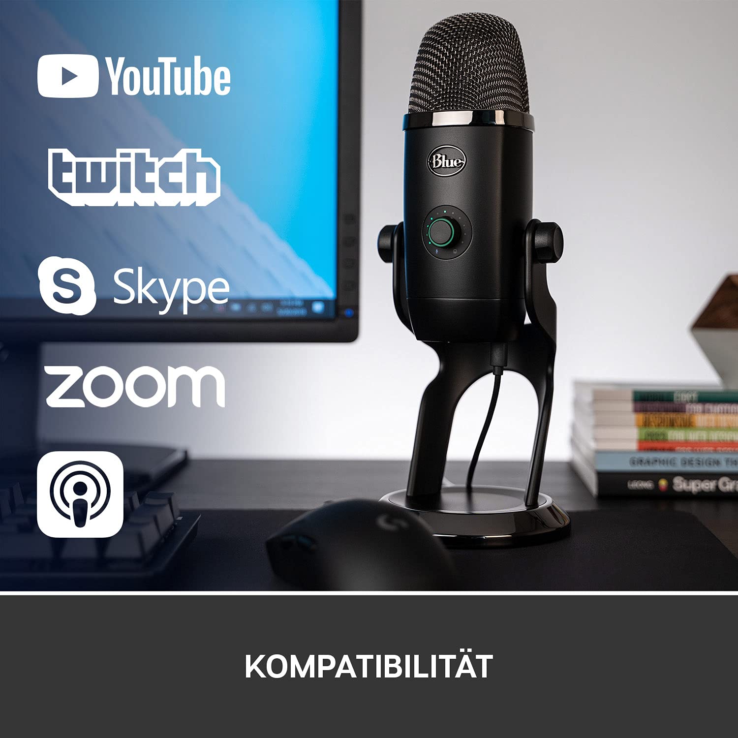 Blue Yeti X Professionelles Kondensator-USB-Mikrofon, Hochauflösende Messung und Blue VO!CE Effekte, LED-Beleuchtung für Aufnahmen, Streaming, Gaming, Podcasting auf PC und Mac - Schwarz