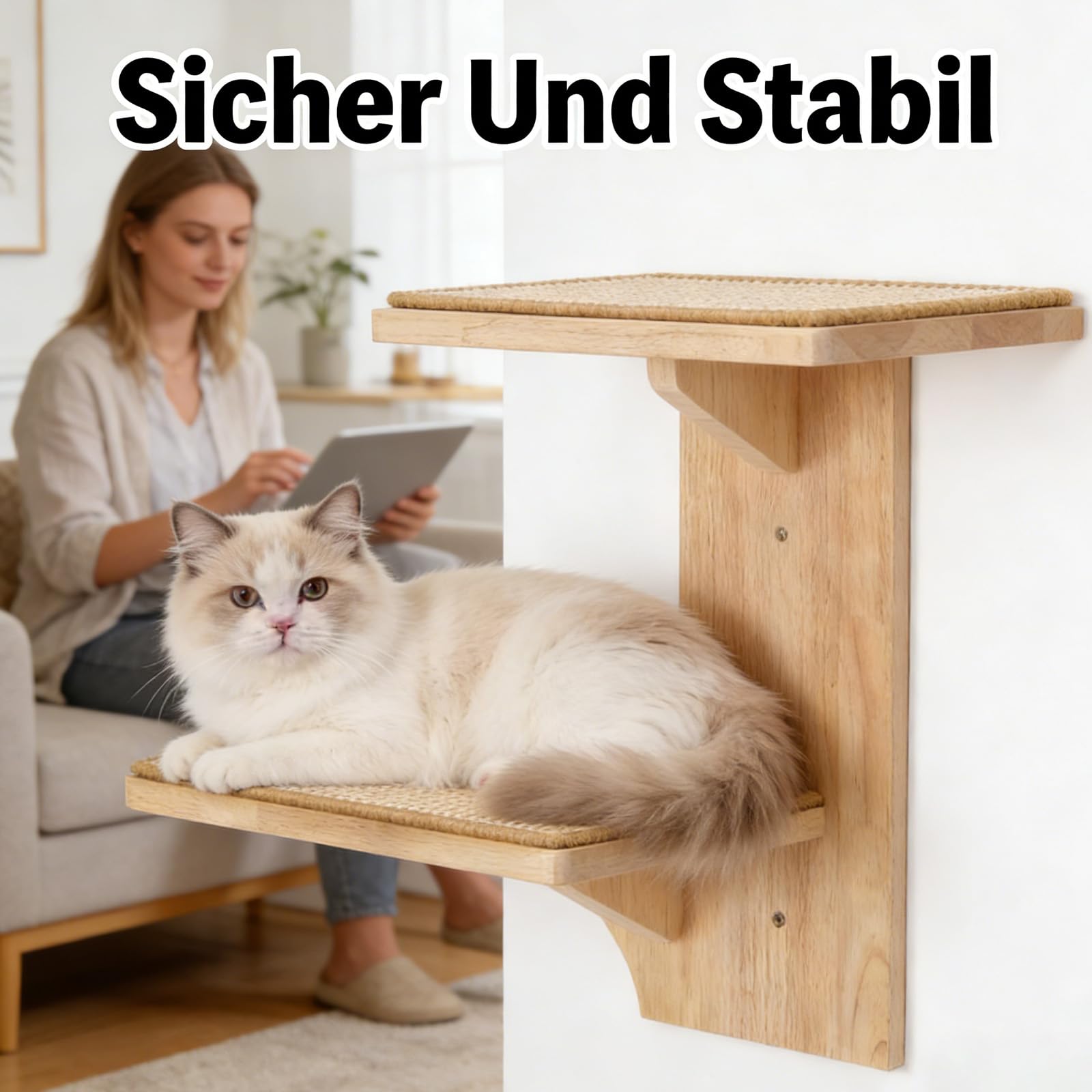 Katzen Wandelemente mit 2 Plattform, 41 cm Kletterwand Katze mit Matte zum Klettern, Spielen, Kratzen (Verschleißfeste Matte)