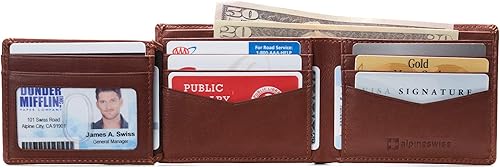 Miniatura 6 de Alpine Swiss RFID - Cartera de piel con 2 compartimentos para documentos de identidad, con ventana dividida, sección para billetes, en caja de regalo