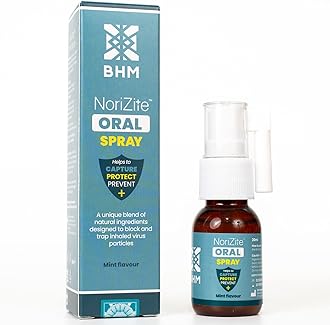 BHM NoriZite Oral Spray for Virus Protection, Cold & Flu Blocker, Sore Throat & Cough Relief – Scientifically Proven New Long-Lasting Natural Barrier, Natural Moisturising Formula (Mint Flavour 20ml)