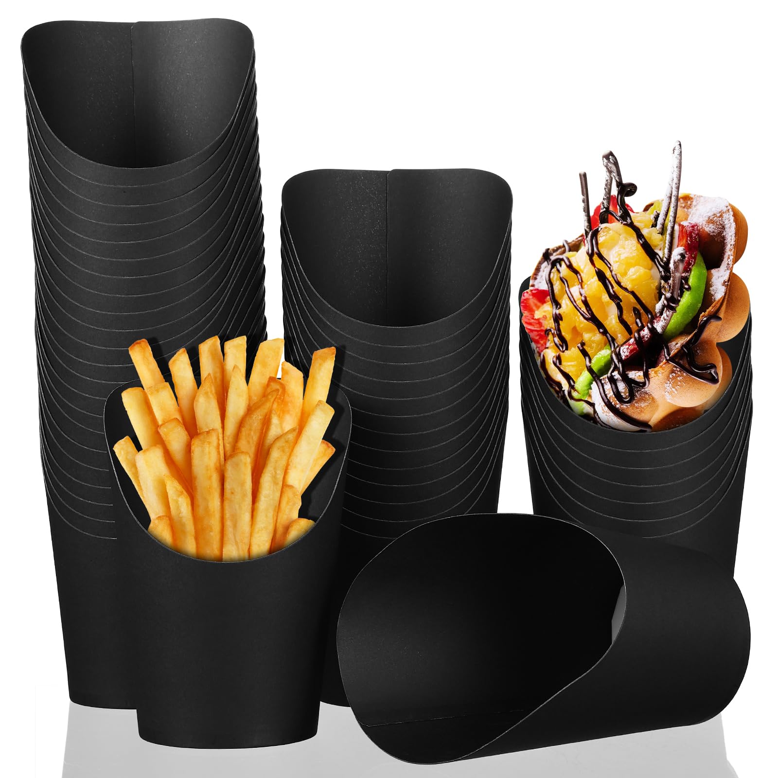 Wiederverwendbar Wurstbecher und Abgeschrägtem Öffnungsdesign 100 Stück aus Schwarzem Papier mit 14oz Fassungsvermögen Stabiler Snackbehälter für Party und Zuhause