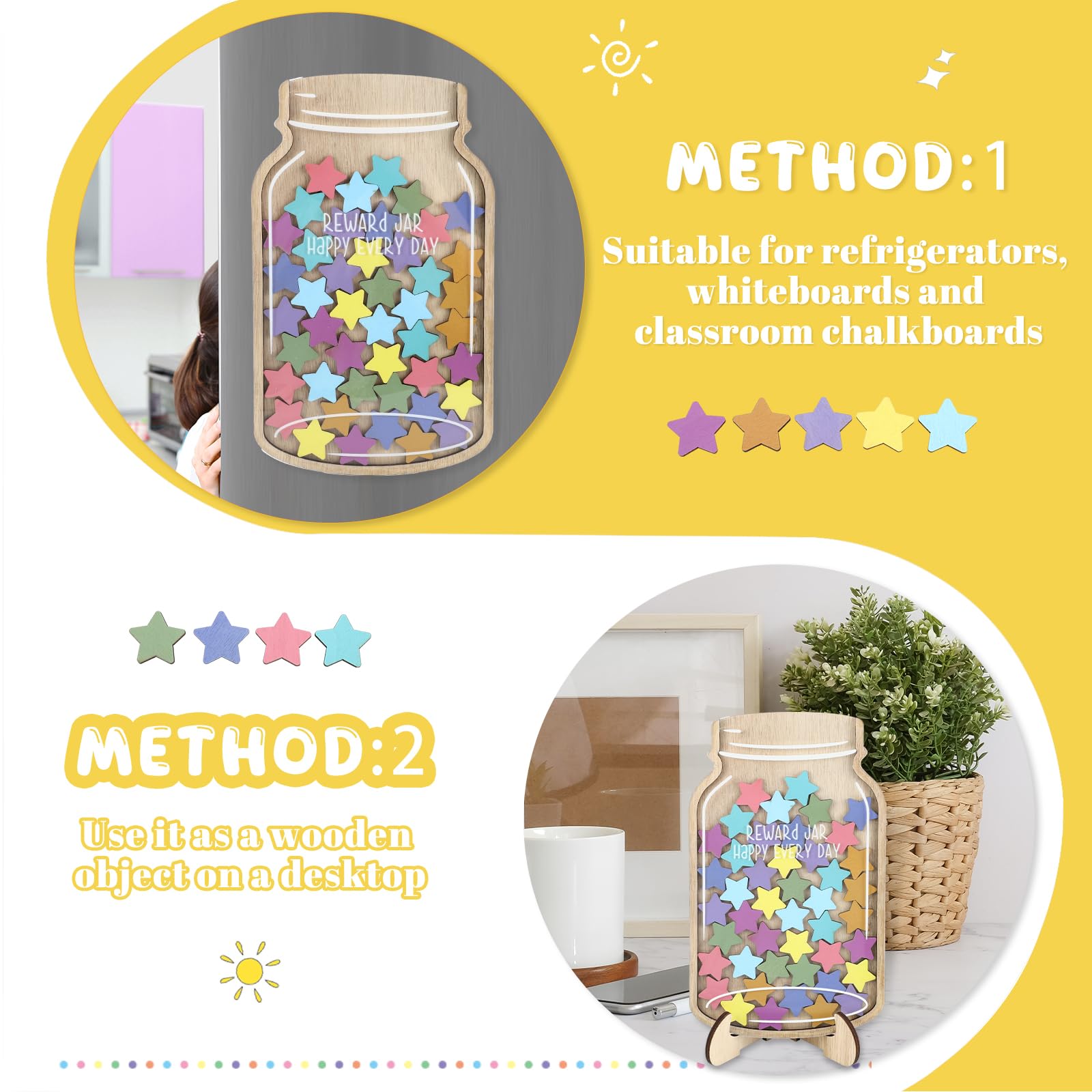 Lot de 45 bocaux de récompense magnétiques, grand pot en forme d'étoile de 25 x 15 cm, système de récompense pour enfants, comportement à domicile, école, salle de classe, apprentissage de la propreté
