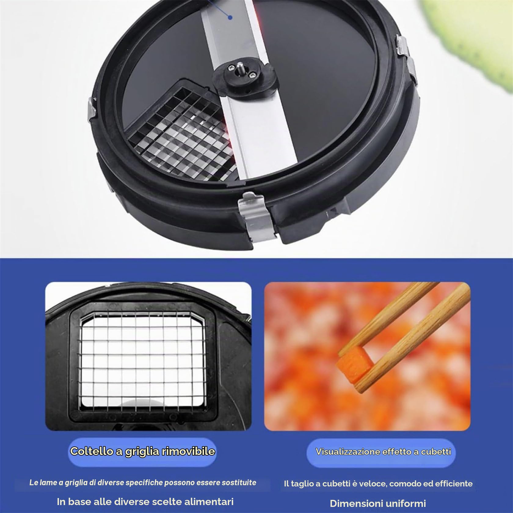 ZUMAHA Cubettatrice Elettrica per Frutta E Verdura, Tagliaverdure, Cubettatrice Elettrica 4 in 1, Robot da Cucina da 600 W, con Stampi per Cubetti da 6/8/10/13/15 Mm,110V
