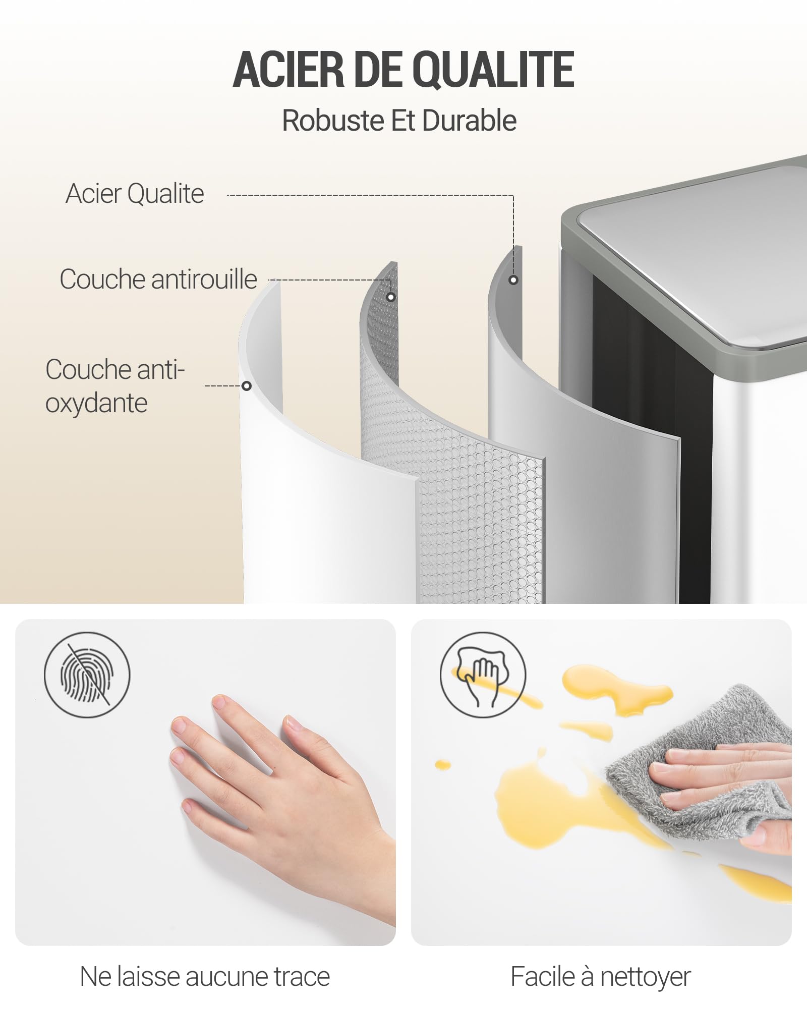 Hzuaneri Poubelle Cuisine, 60L (2 x 30L), Poubelle Tri Selectif 2, Poubelles Tri avec Pédales à code couleur, Ilencieux et retombe lentement, avec 15 Sacs Poubelles, pour Cuisine, Blanc SW23099W