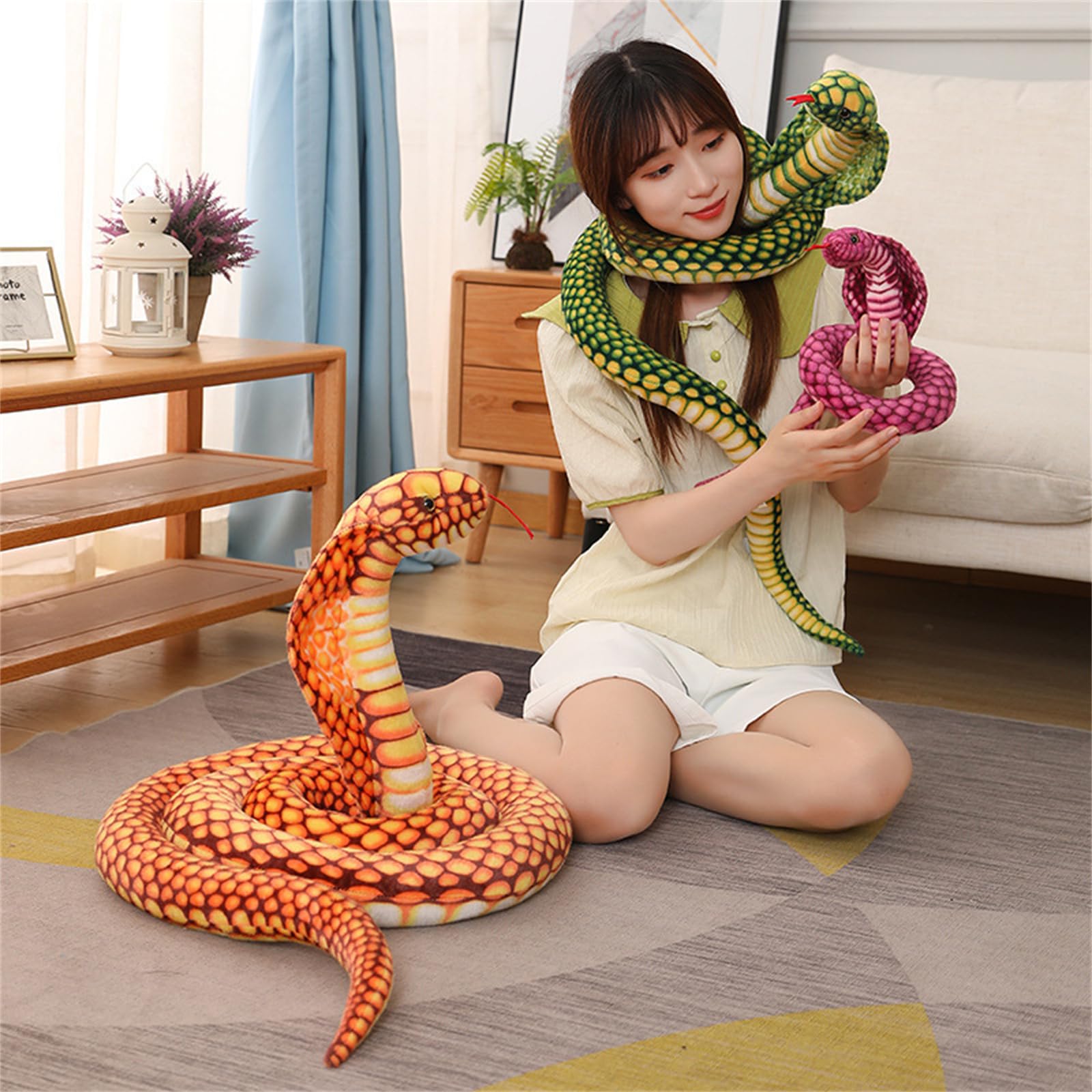 FakeFace Serpent En Peluche Douce Poupée Simulation Boa Constrictor Serpent Peluche Géant Animal Jouet De Farce Cadeau Pour Enfant Et Adulte 200cm ( Serpent) (Blanc