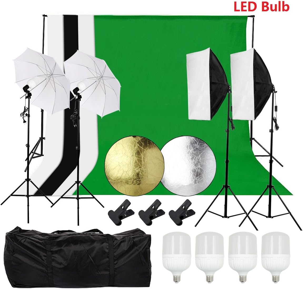 Photo Studio Set Photography Lighting Kit with 6.6ft x 9.8ft Backdrops Umbrellas Softbox Continuous Lighting Kit Light Reflector with LED Bulb for Video and Portrait Lighting for Beginners