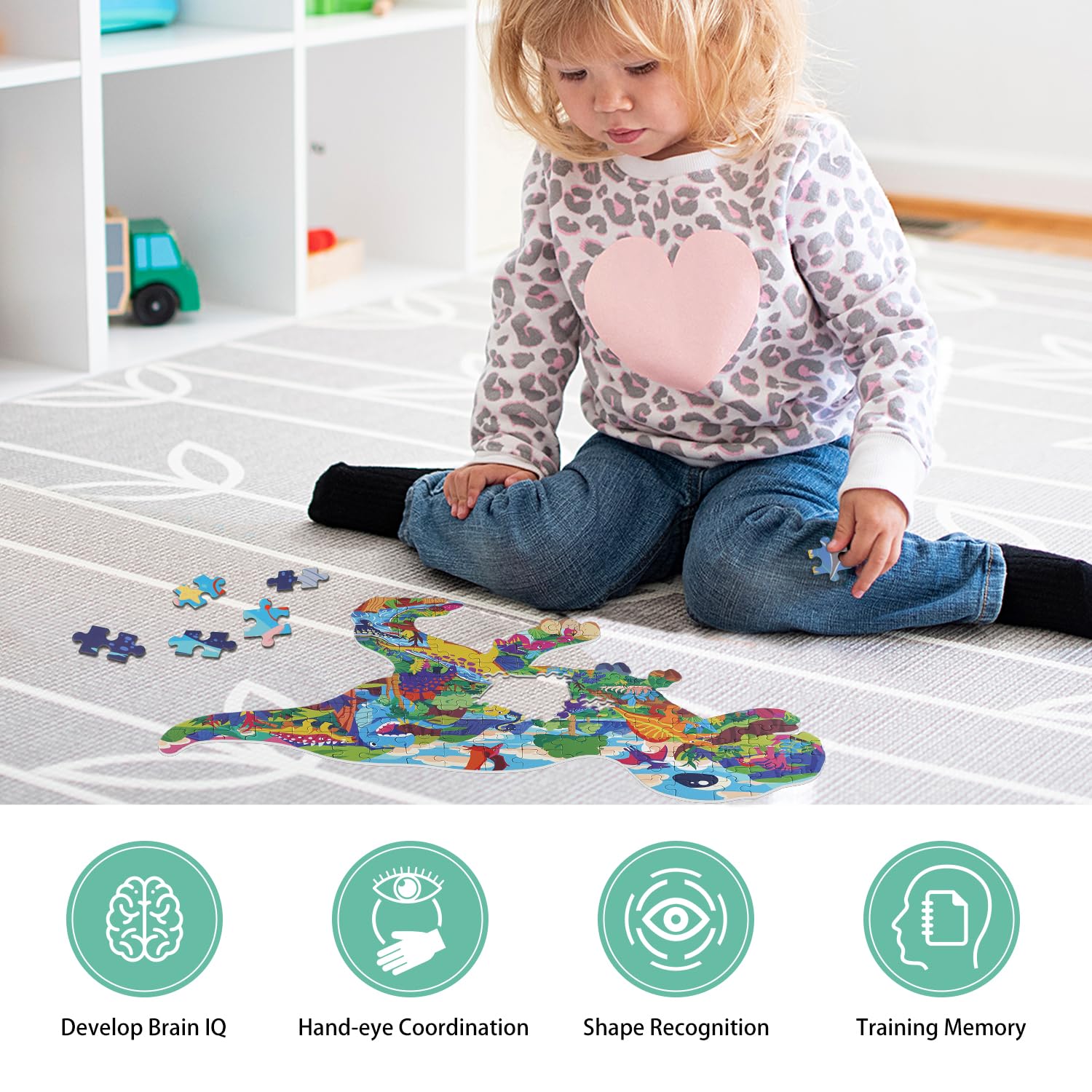 Puzzle per Bambini Tyrannosaurus Rex, Puzzle da 105 Pezzi con Pezzi Grandi per Bambini di Età 4 5 6 7 8 9 10 Anni.