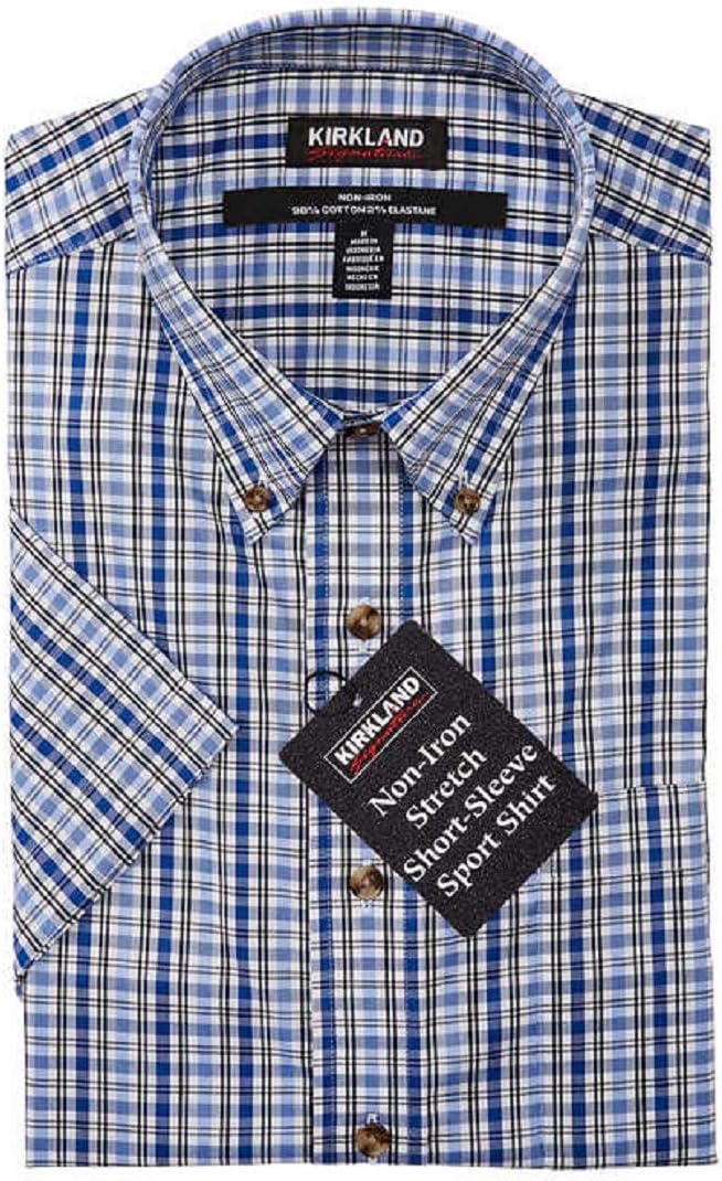 Kirkland Signature Men's Non Iron Stretch Short Sleeve Sport Shirt (Blue Check, XX-Large) - Image 5