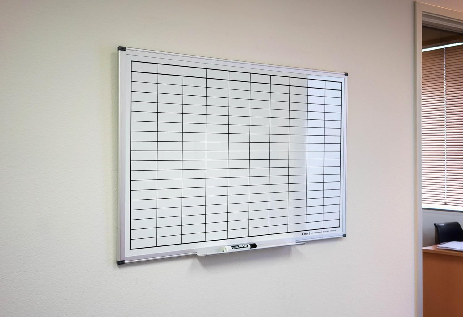 Magnetic Grid Dry Erase Whiteboard – Wall Mounted with Aluminum Frame & Marker Tray – Easy Erase Planning Board for Office, Warehouse & Project Management 60" x 40"