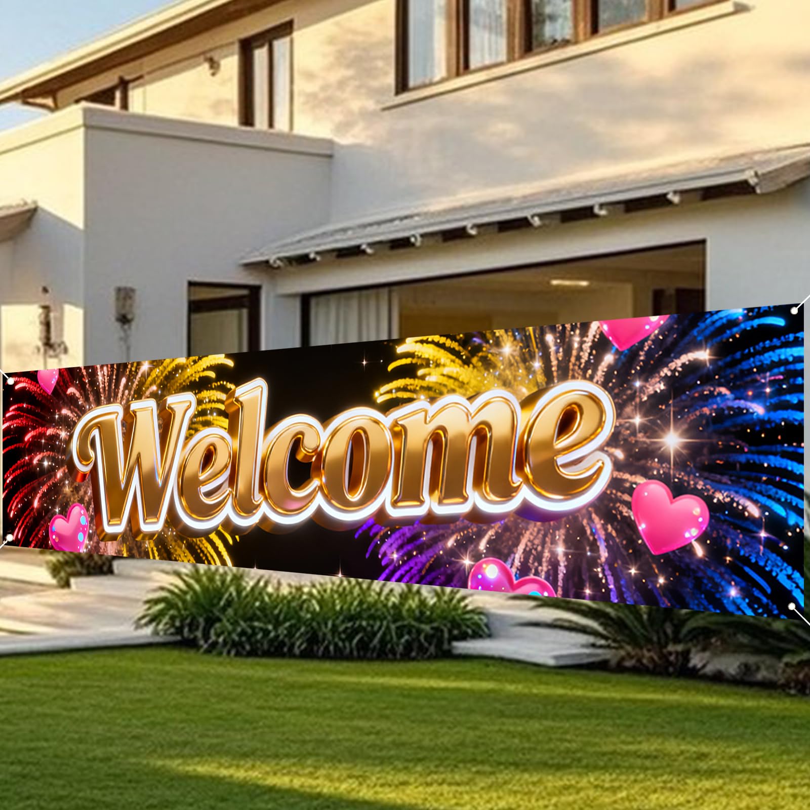 Nuxovilar Welcome Home Banner Golden 3D Letter 17.7x78.7 Polyester