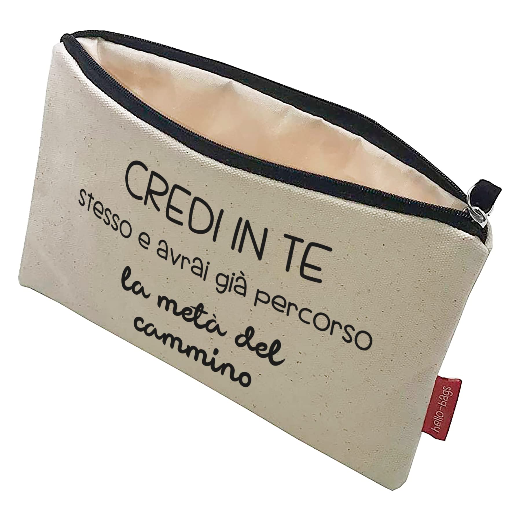 hello-bags Necessaire/pochette. Esterno: 100% cotone. Con cerniera interna e fodera. Include una bella busta regalo kraft. Modello CREDIINTE. Colore: Écru/Nero. Misure: 23 * 15,5 cm.