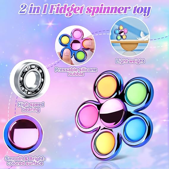 Pop Fidget Spinner Sensory Fidget Toys Adults Kids 4-8-12 with Autism ADHD, Bulk Gifts for Kids Anxiety Toys Stress Relief Boy Gifts Party Favors Classroom Prizes