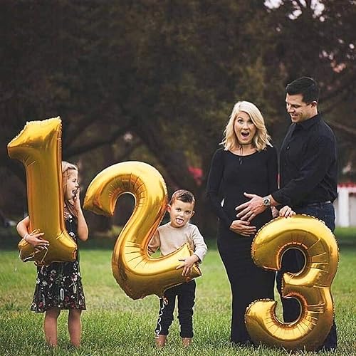 Miniatura 4 de Lovoir Globo dorado grande de 40 pulgadas con el número 5 de tamaño extra grande, globos de helio de aluminio de Mylar para fiestas de cumpleaños,