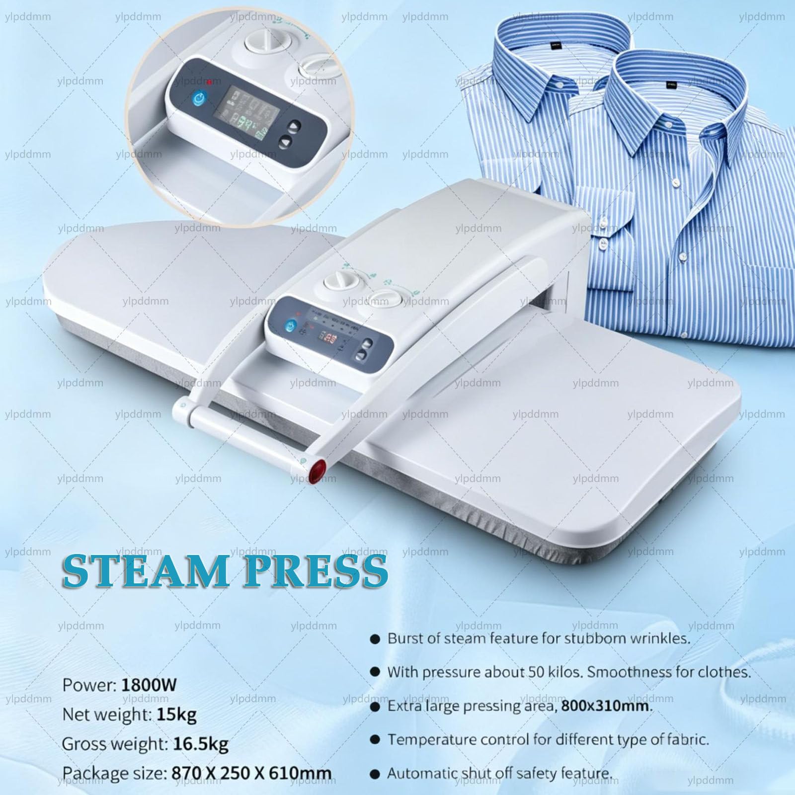 Prensa de Vapor Grande de 1400 W, Apagado automático y Tanque de 300 ml Withstand | prensa de vapor digital,plancha profesional de uso comercial para sábanas,fundas de almohada,servilletas y telas