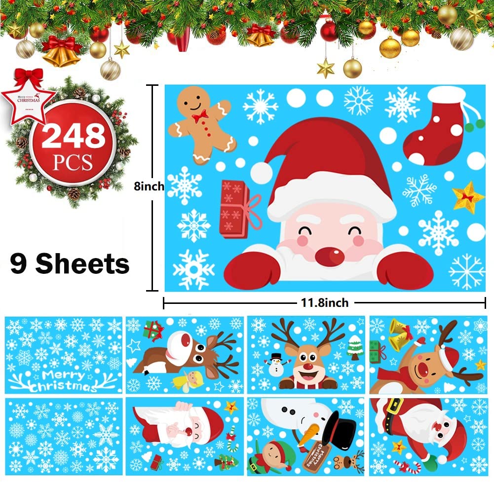 Autocollants Fenêtre Noël - 104 Stickers Déco Père Noël, Rennes, Flocons, Nains, Réutilisables Et Sans Traces