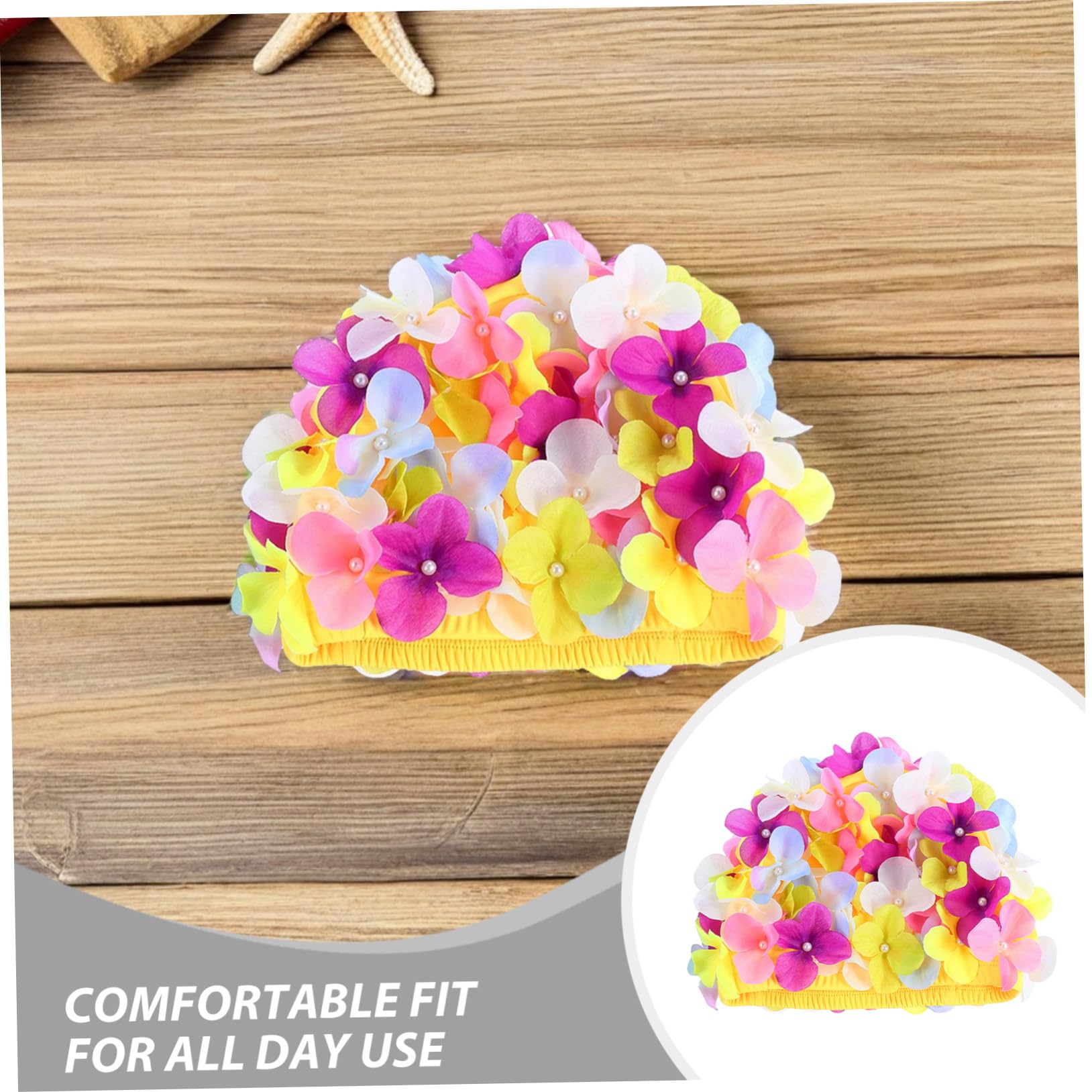 3 Pièces Bonnet de Bain Femme avec Pétales Colorés Étanche Adapté Cheveux Longs et Tresses Confortable et Léger pour Natation