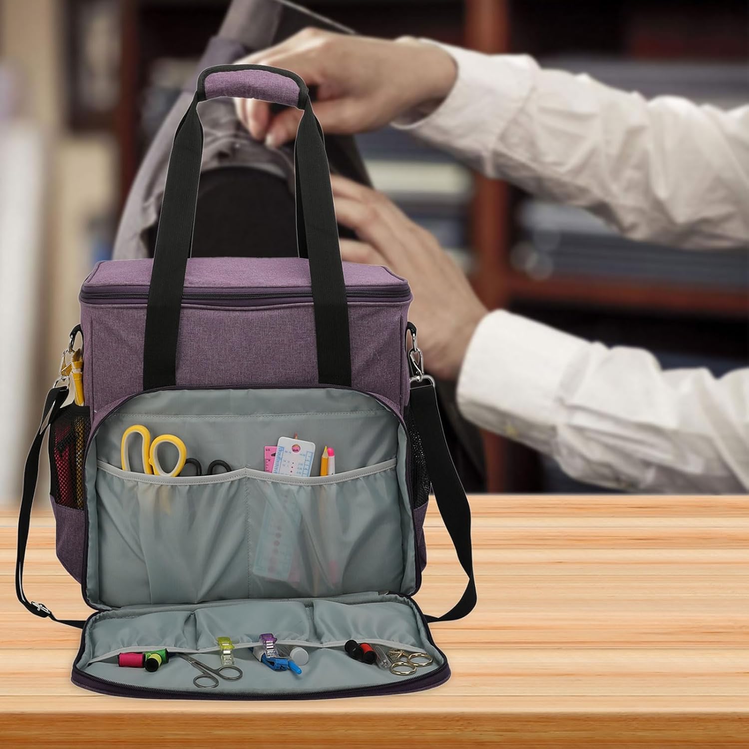 取り外し可能なショルダーストラップ付きのミシンの収納バッグ複数の収納ポケットキャリングケースバッグ