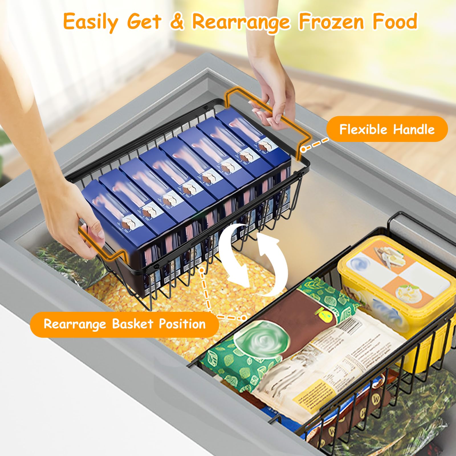 Gefrierschrank Organizer Körbe für Gefriertruhe Einhängen Dehnbar 39-59,5 cm