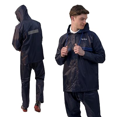 Lifelong Men's Waterproof Raincoat Set – Reversible Double Coated Rain Suit with Hood, Inner Mobile Pocket | Zip & Snap 