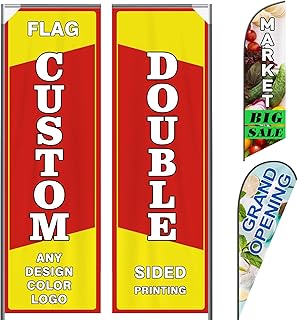 Custom Rectangle Feather Flags for Business Outside with Pole Kit Optional Double Sided Advertising Personalized Feather Flag Banner Print Your Own Logo/Design/Text Swooper Flag