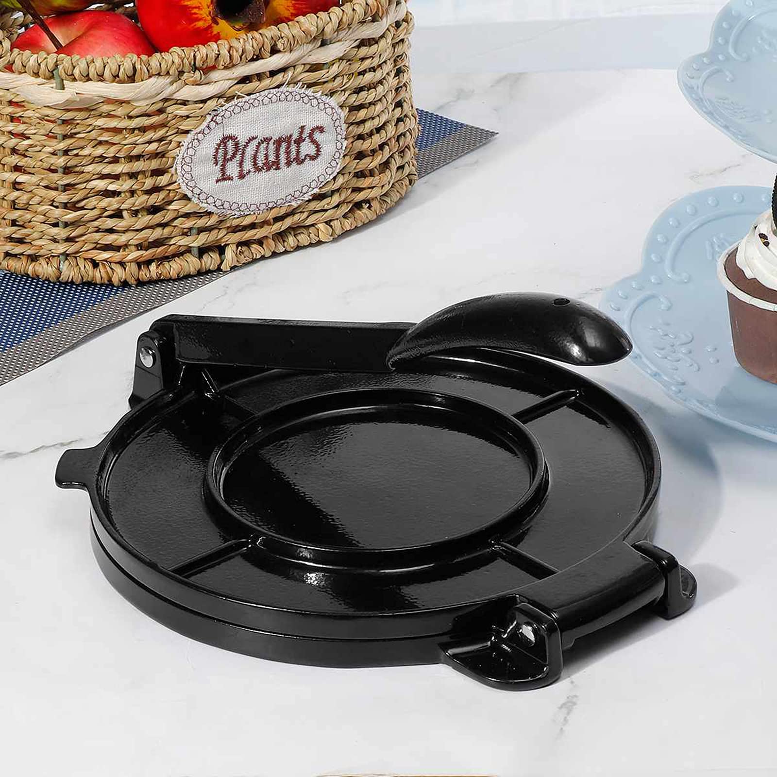 20 Cm / 8 Pulgadas Tortilla Press Maker Aluminio Plegable Cocina Casera Hornear Harina De Maíz Quesadilla Prensa Maker Herramienta De Pastel De Bricolaje, Negro