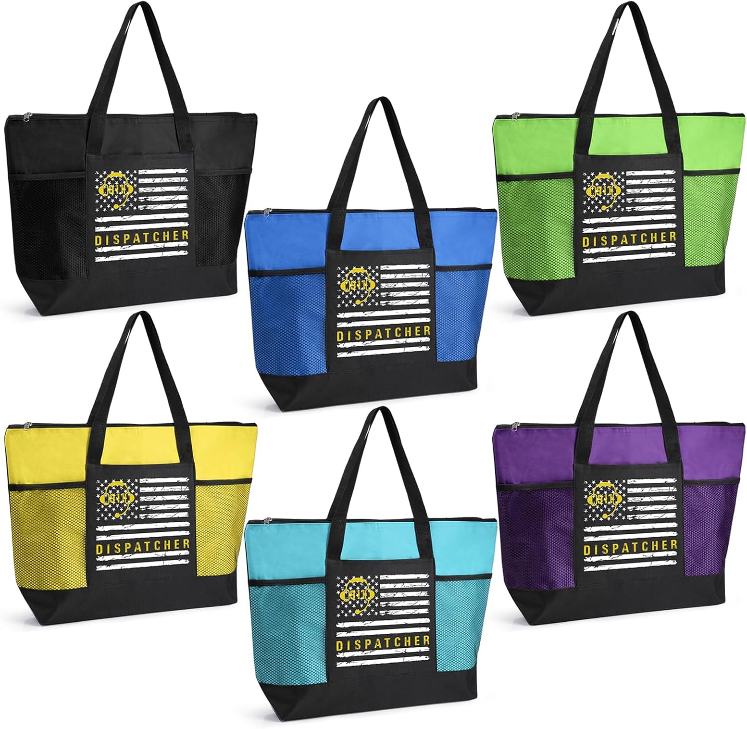 6 Pcs 911 Dispatcher Appreciation Tote Bags with Mesh Pocket for Women Men Thank You Gift for 911 Dispatcher Week