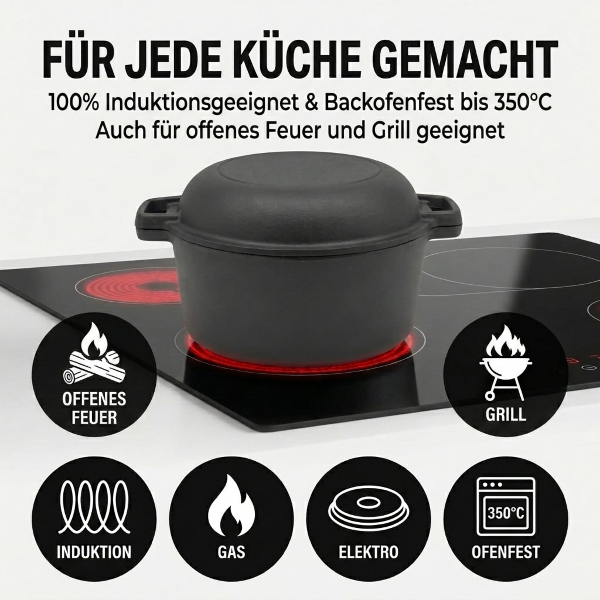 Homira Gusseisentopf 26 cm – Brotbackform & Pfanne in einem, Induktionsgeeignet Brotbacktopf, Brotbacken