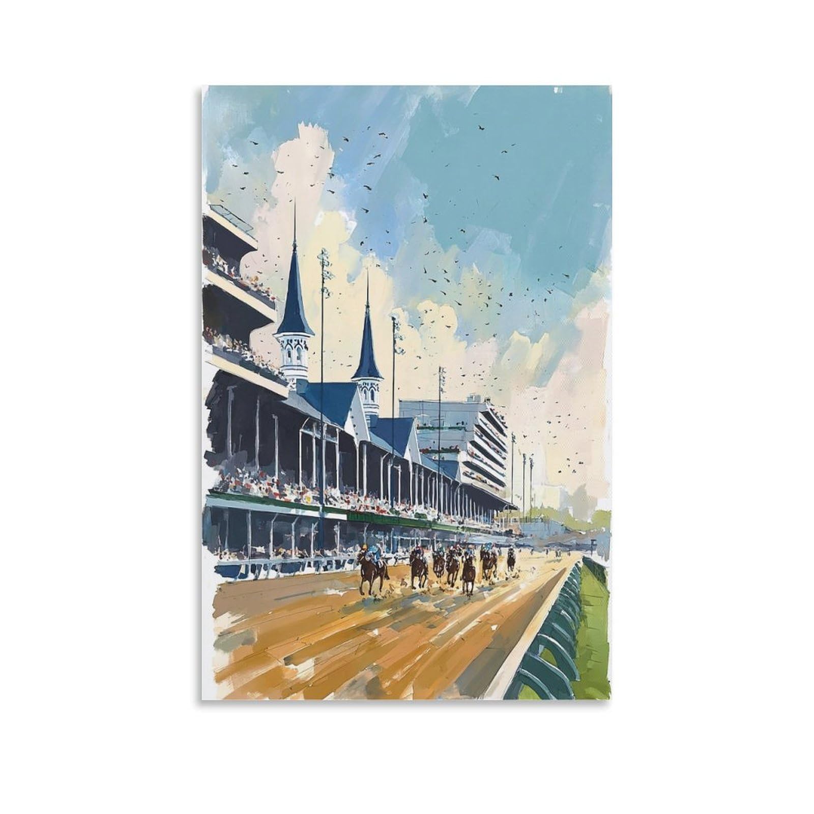 XWYMXZ Churchill Downs Watercolor Kentucky Horse Racing Posters 20x30inch(50x75cm) Vintage Watercolor Canvas Art