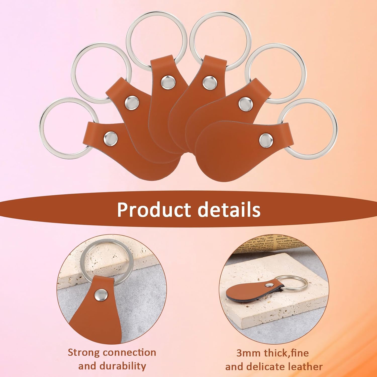50 Pcs Leather Key Fob Kit, Rectangular Leather Keychain Blanks with Keyrings Engraving Blanks Key Chains for DIY Crafts Pet Tags Keychain Making (Brown)