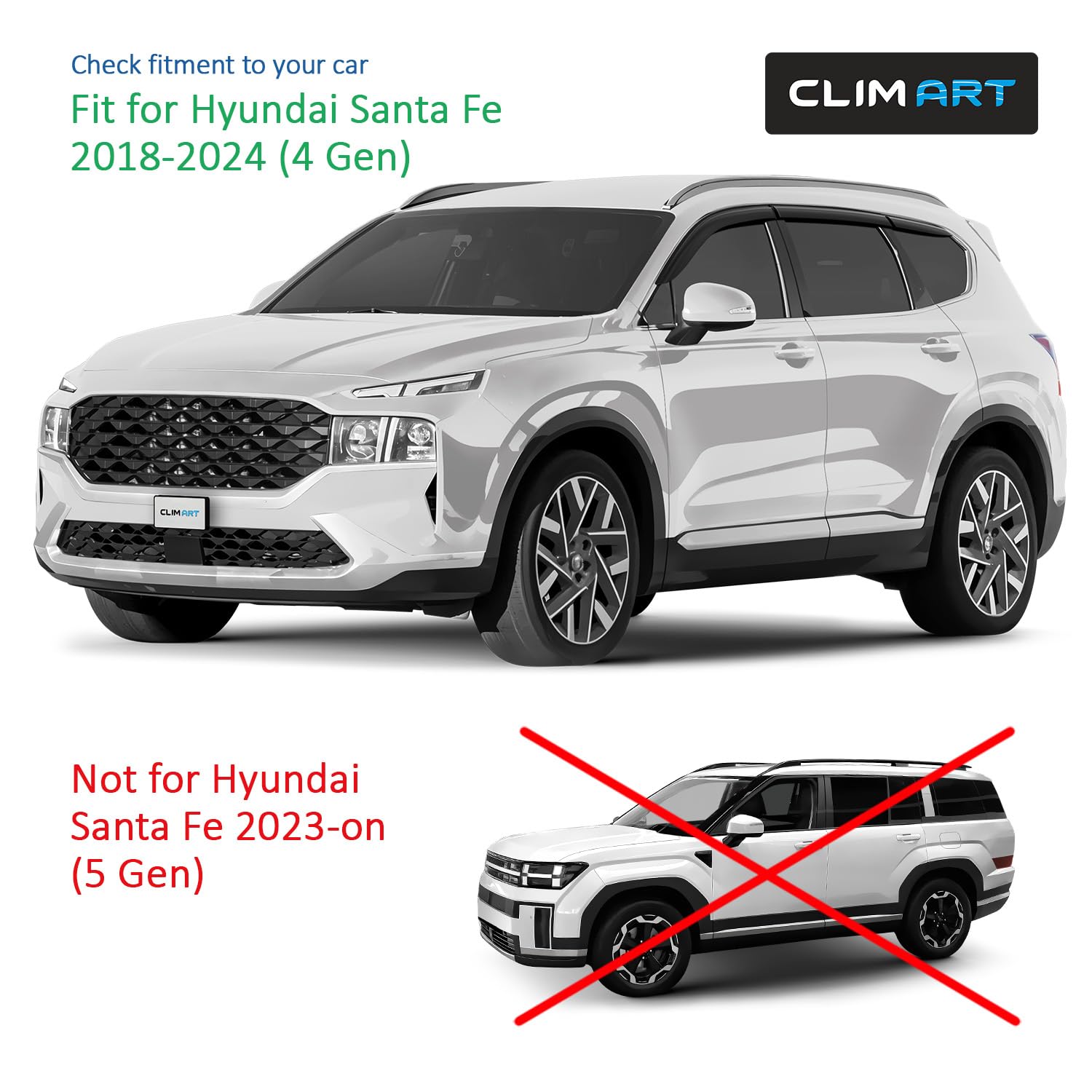 CLIM ART Deflektory kompatybilne z Hyundai Santa Fe 18-24 - Naklejana 6 szt