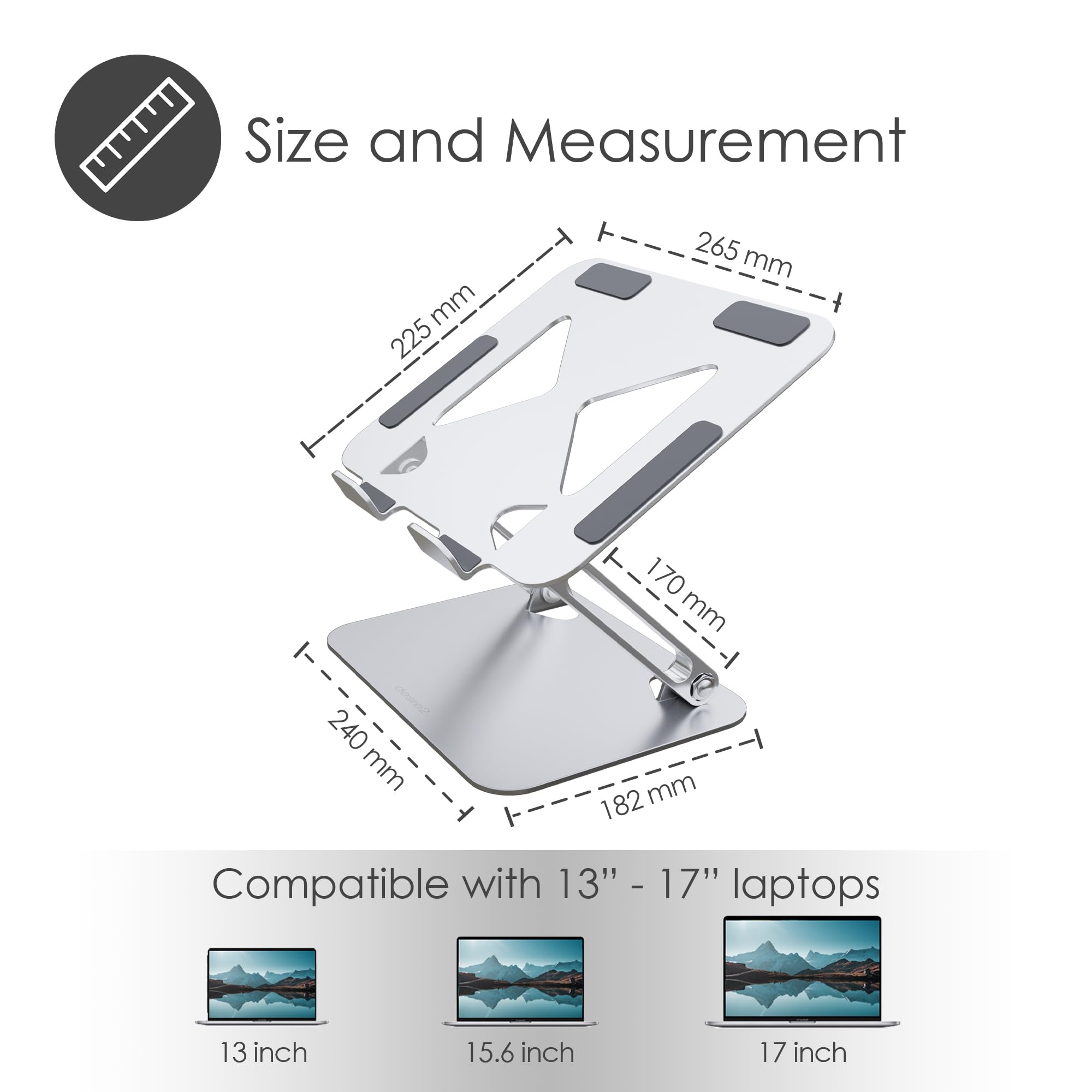Desire2 Elevater Pro, Support pour Ordinateur Portable en Acier au Carbone, Support Réglable pour Ordinateur de Bureau, Accessoire de Bureau avec Hauteur Réglable, Support de Bureau Ergonomique