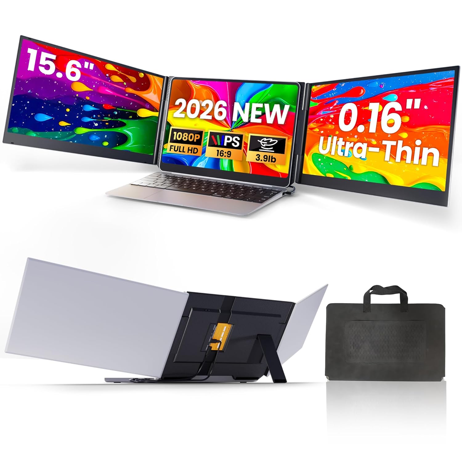 Laptop Screen Extender 15 6 Ultra Light Thin Triple Portable Monitor for Laptop with 1080P FHD IPS Display