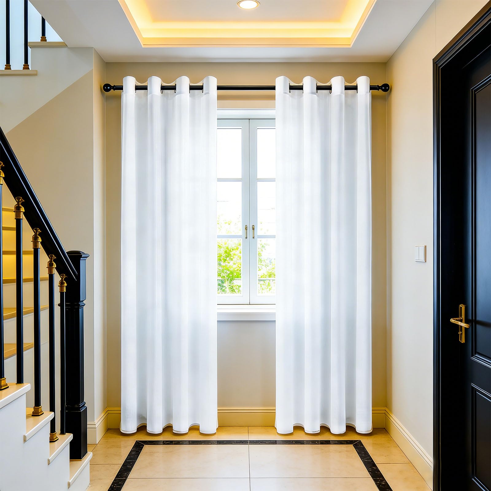 Rideaux voilage blanc semi-transparent 160x295 cm grand format maison