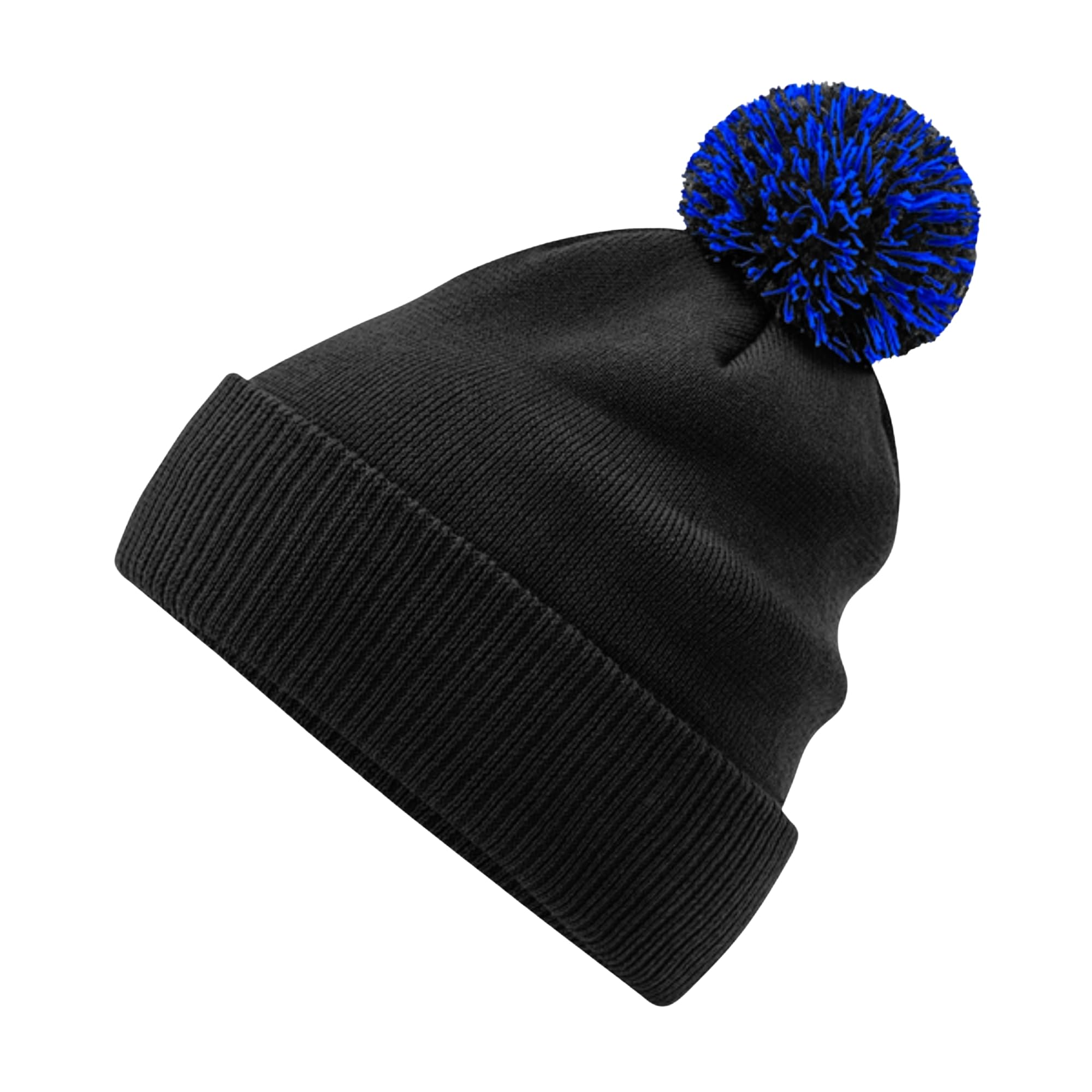 Aremie Unisex Black / Bright Royal Snowstar Beanie Hats Mens Womens Two Tone Bobble Pom Winter Headwear - Bright Royal Blue