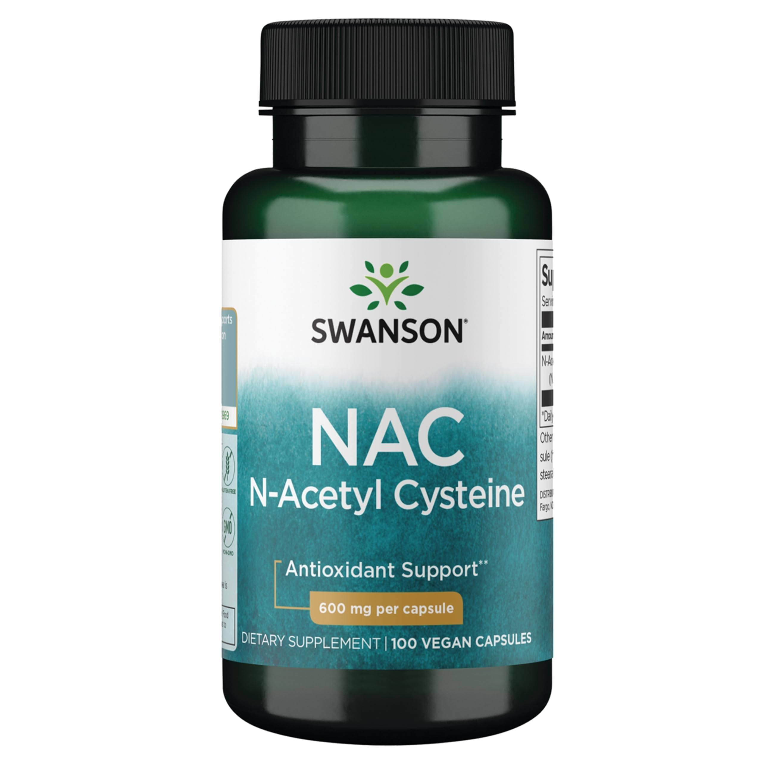 Swanson NAC N-Acetyl Cysteine 600 mg, 100 Vegan Capsules 100 Count (Pack of 1)