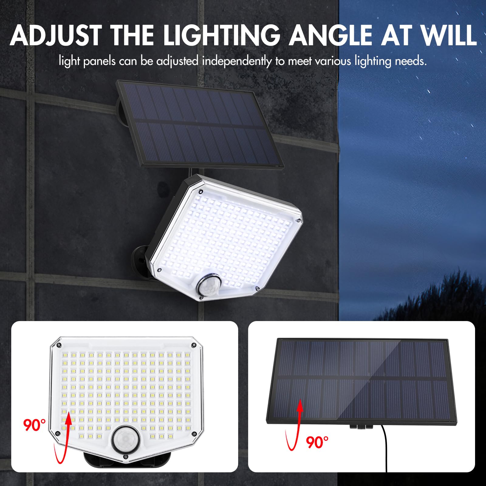Miawtro 2 Pack Solar Lights Outdoor, 153LED Solar Security Lights Outdoor IP65 Waterproof - Image 2