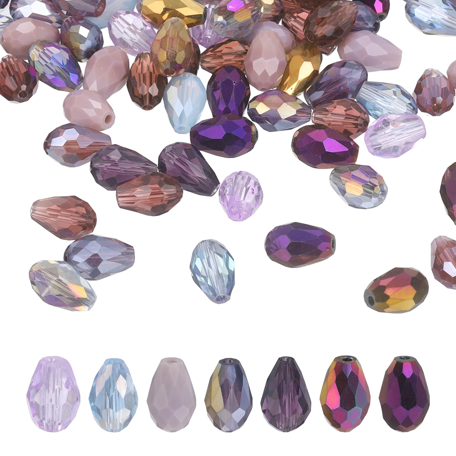 sourcing map 50 PCS Teardrop Crystal Glass Beads, 8x12mm Faceted Shape Crystal AB for Necklace Bracelet Earrings DIY Jewelry Crafts Making Supplies, Purple