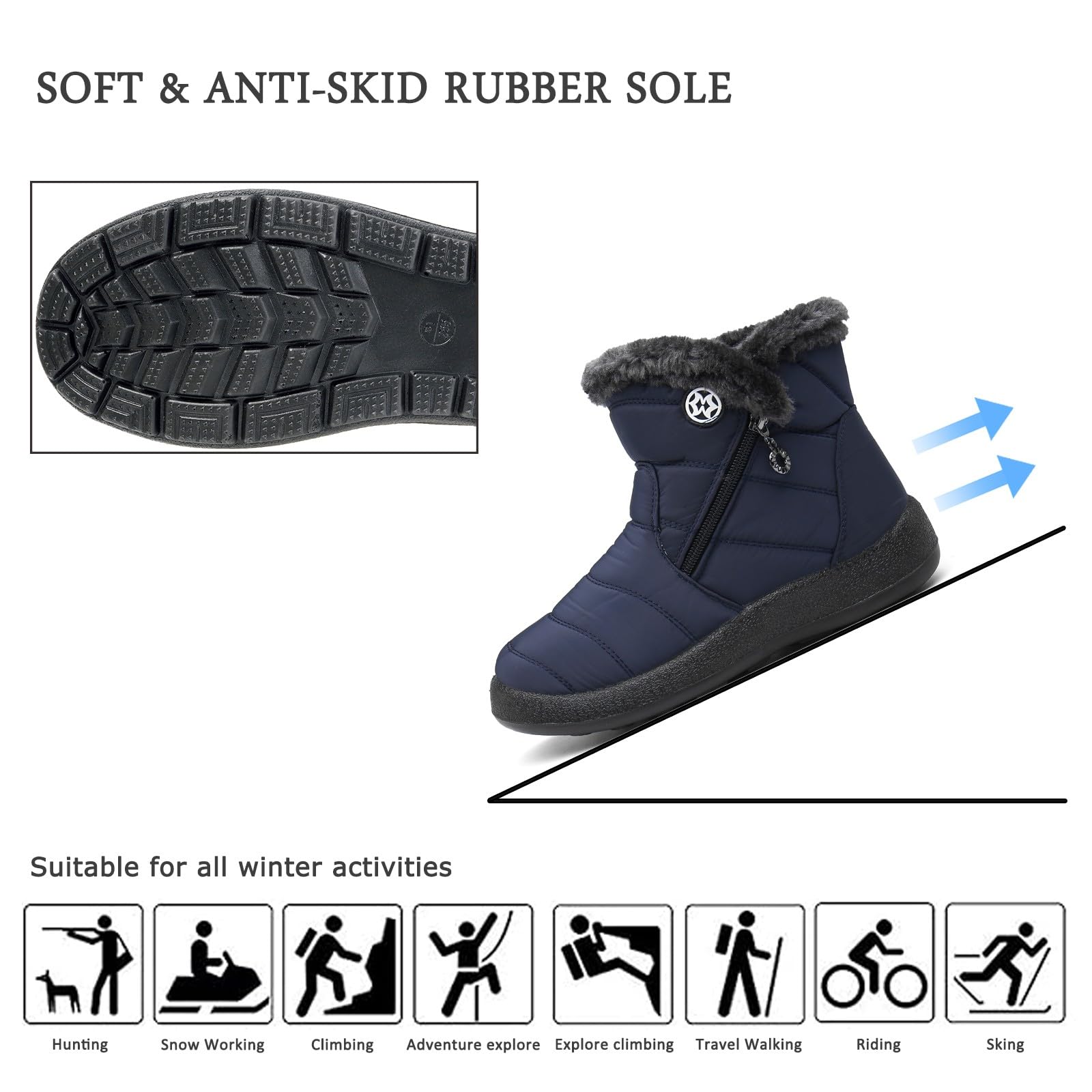 Hsyooes Botas Mujer Invierno Botines de Nieve Calentitas Zapatos Forradas Impermeable Botas de Nieve Cómodas Antideslizante Ligero