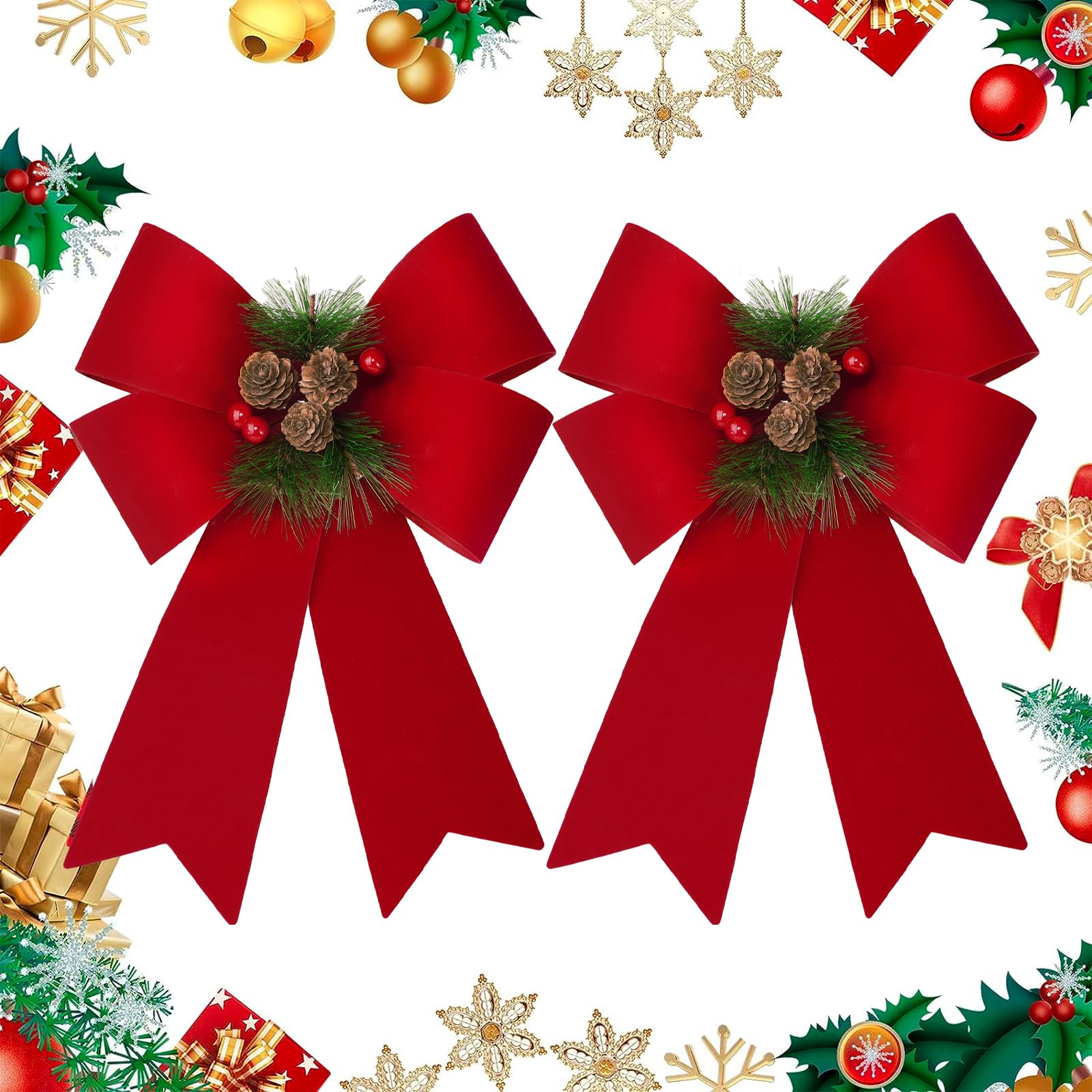 Gejoy Weihnachtsschleife - Große Rote Schleifendekoration 43,2 X 55,9 Cm Aus Polyester Für Tür, Baum Und Raum