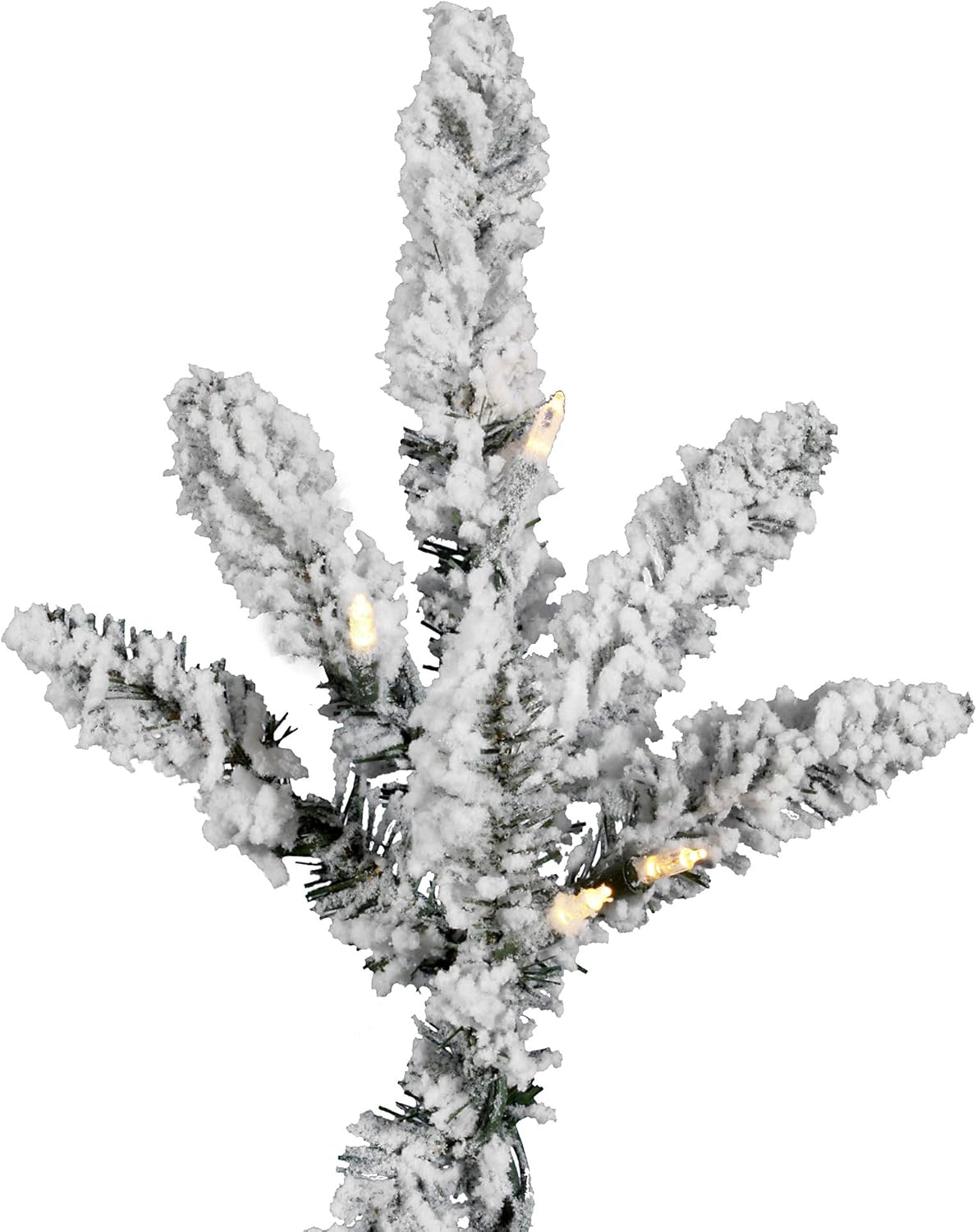 Vickerman 7.5' Pre-Lit Artificial Flocked Utica Fir Tree with 850 Pure White LED Lights- Flocked White on Green - Tree Stand Included