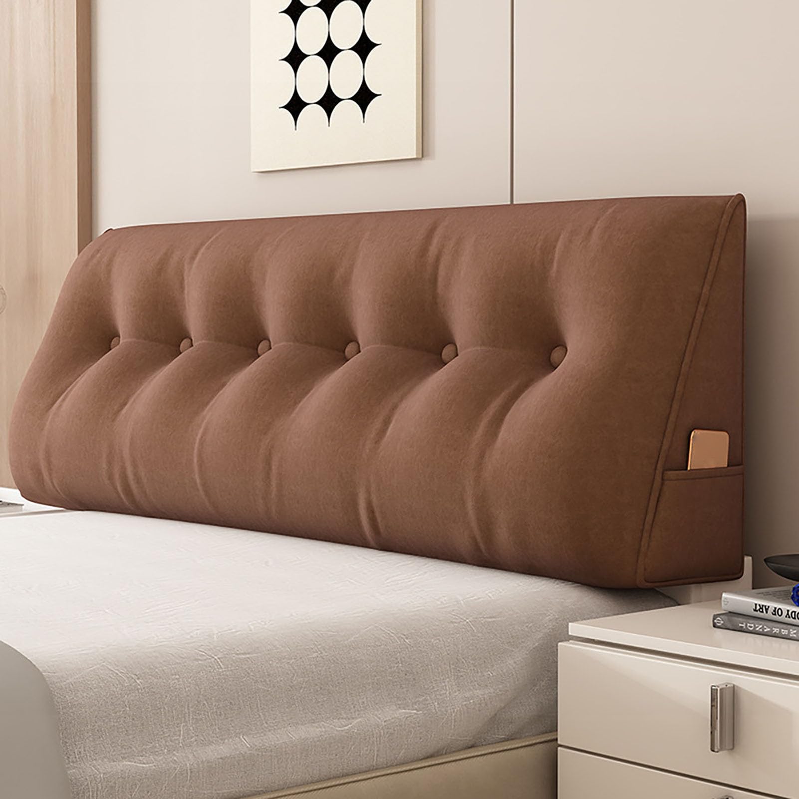 GYCF headboard pillow reading cushion pillow triangular wedge pillow positioning support backrest bed sofa day couch large cushion upholstered,Brown,120 * 50 * 20CM