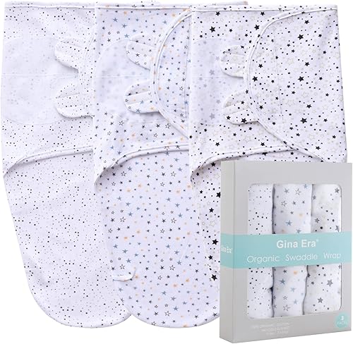 Gina Era Manta de envolver para bebé, recién nacido de 0 a 3 meses, fácil ajustable, paquete de 3 sacos de dormir para bebé niña y niño (azul)